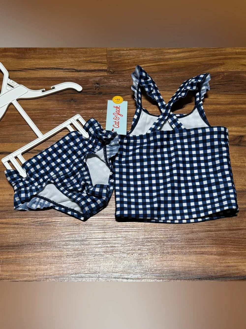 Cat & Jack Toddler Baby Girl Navy/White 18M Gingham Cherry 2-pc Tankini Swim Set
